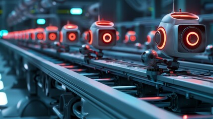 Fototapeta premium Create a cute 3D scene of a futuristic robot factory AI generated illustration