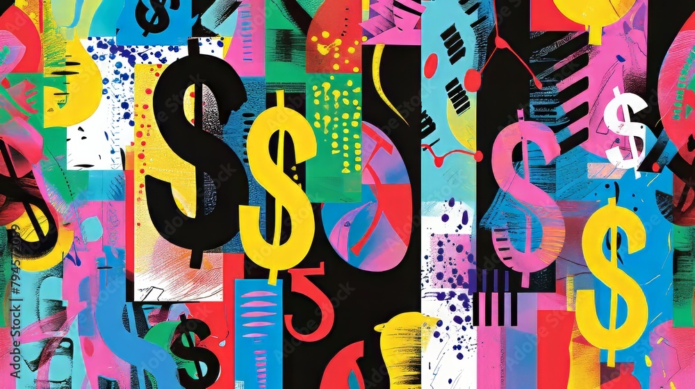 Fototapete create an abstract art piece featuring dollar signs in a colorful memphis style ai generated illustr