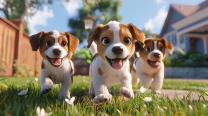 Cute 3D puppies exploring summer in Memphis  AI generated illustration