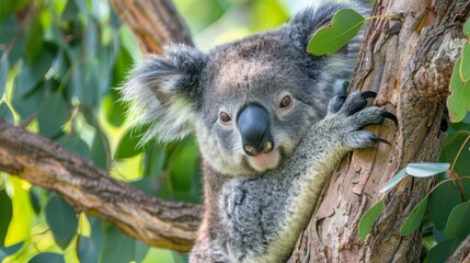 Fototapeta premium Cute koala resting in a eucalyptus tree AI generated illustration