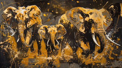 Fototapeta premium Abstract elephant art in gold and black. 