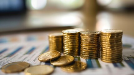 Stacked Coins on Financial Charts Growth Concept