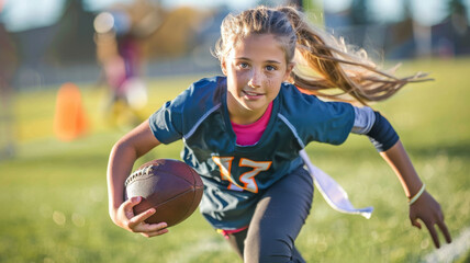 Portrait of a female high school flag football player