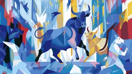 bull vs bear stock exchange - obrazy, fototapety, plakaty