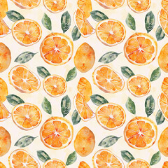 Whimsical watercolor pattern of oranges, adding a playful charm to fabric, wallpaper, and poster backgrounds