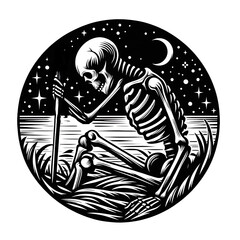 illustration design of a skull skeleton Sit down