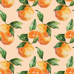 Sunny and cheerful orange fruit watercolor pattern, perfect for creating lively textile, wallpaper, and poster backgrounds