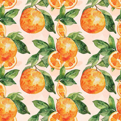 Tropical-inspired watercolor fruit pattern in orange, enhancing summer-themed fabric, wallpaper, and poster backgrounds