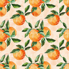 Whimsical watercolor pattern of oranges, adding a playful charm to fabric, wallpaper, and poster backgrounds