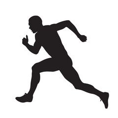 Fototapeta na wymiar Vector silhouette of a male athlete running. Flat cutout icon of a sports person