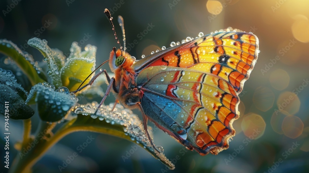 Poster a colorful butterfly emerging from a chrysalis representing transformation and growth in the context