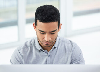 Businessman, stress and computer with deadline in anxiety, depression or overworked at office. Upset man or employee in burnout, debt or financial crisis for difficult tasks, frustration or problem