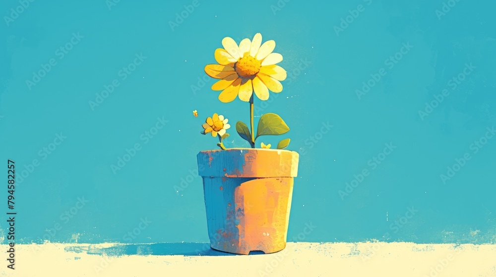 Wall mural A whimsical flower in a vibrant pot