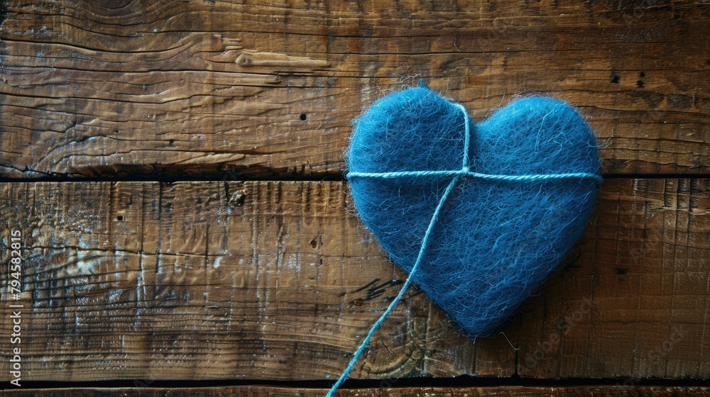 Poster learn how to create a charming felt heart decoration by sewing together its edges using a blue threa