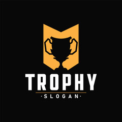 Trophy Logo, Sports Tournament Championship Cup Design. Minimalist Antique Victory Award