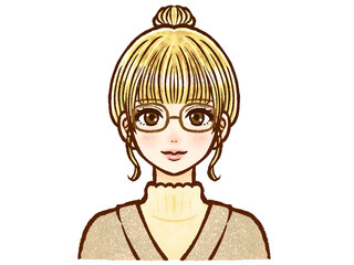 眼鏡をかけた金髪シニヨン大人女性のイラスト素材