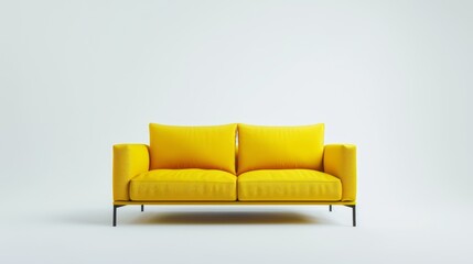 Elegant yellow sofa in a minimalistic modern design, stark against a pure white background, exuding simplicity and comfort