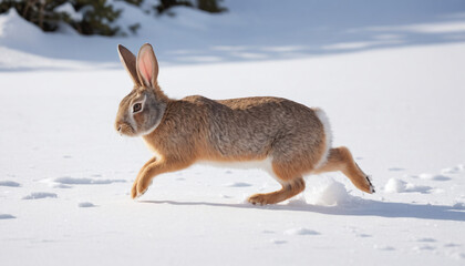 Naklejka premium Snowbound Hare in Mid-Stride