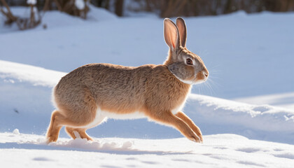 Naklejka premium Snowbound Hare in Mid-Stride