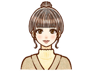 黒髪のシニヨン大人女性のイラスト素材