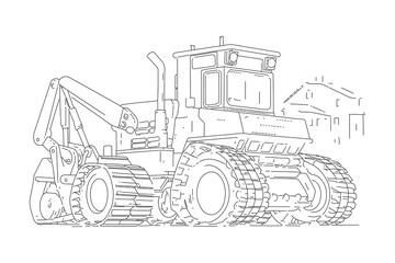 Naklejka premium truck Cute excavator. Coloring page and colorful clipart character. Cartoon design for t shirt print, icon, logo, label, patch or sticker. Vector illustration. generative ai