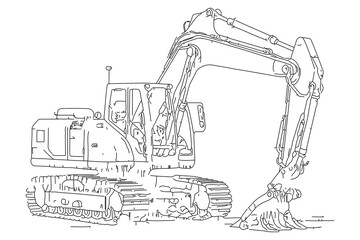 truck Cute excavator. Coloring page and colorful clipart character. Cartoon design for t shirt print, icon, logo, label, patch or sticker. Vector illustration. generative ai