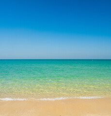 Beautiful  horizon landscape summer season vertical front view point tropical sea beach white sand clean and blue sky background calm nature ocean wave water travel at Sai Kaew Beach thailand holiday