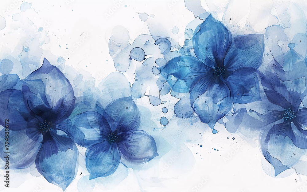 Wall mural very beautiful abstract blue watercolor flower drawing