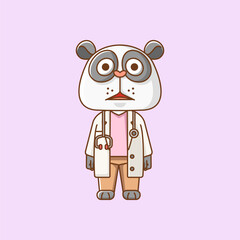 Cute panda doctor medical personnel chibi character mascot icon flat line art style illustration concept cartoon