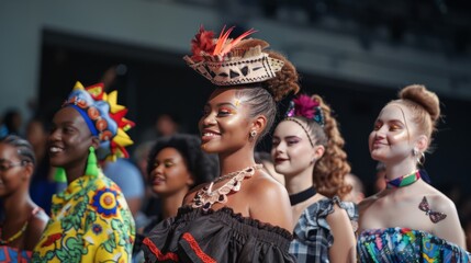 Fototapeta premium An inclusive fashion show runway, where models of different body types, ages, and ethnic backgrounds proudly display the latest trends, challenging conventional beauty standards.