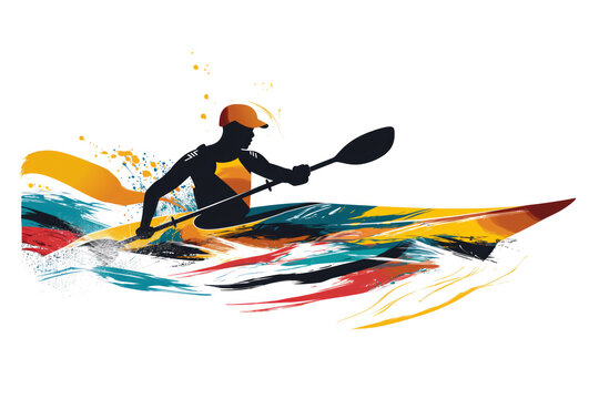 kayaker paddling colorful water, abstract style clip art preview