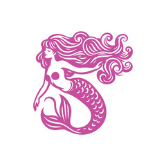 Pink and White Illustration of Mermaid
