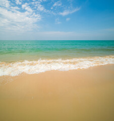 Horizon Landscape summer vertical front view point beautiful  tropical sea beach white sand clean and blue sky background calm Nature ocean Beautiful  wave water travel at Sai Kaew Beach thailand