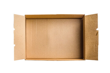 Blank Brown Open Cardboard Box Mockup Isolated on Transparent Background