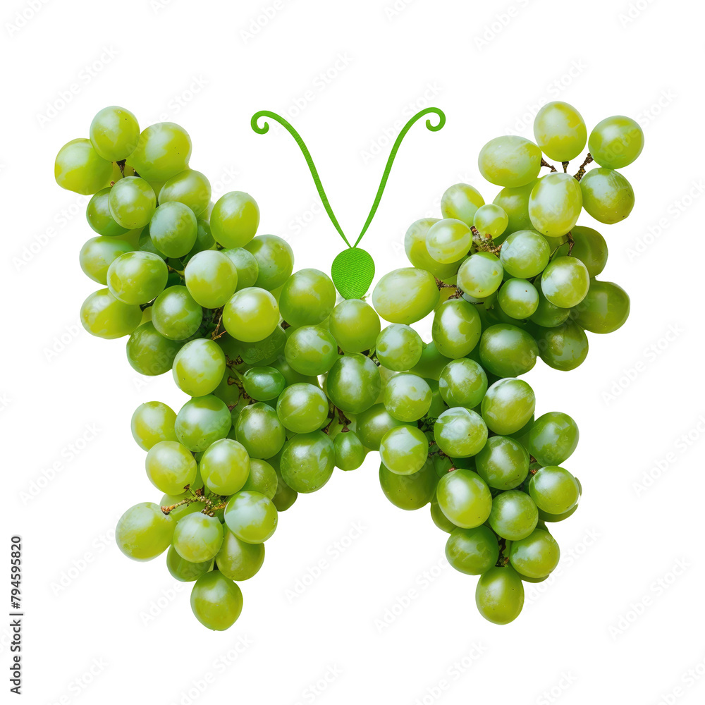 Poster a creative concept featuring a cluster of fresh green grapes on transparent background arranged in t