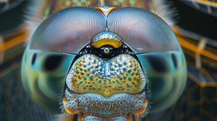 A highly magnified image of a dragonflys mouthparts revealing the intricate arrangement of sharp mandibles and flexible labium used - obrazy, fototapety, plakaty