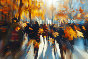 blurred scene of crowded autumn
