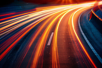 Abstract light trails background, multicolored traffic lines in big city.