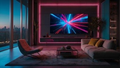 Smart tv in modern living room, 3d render. Generative ai