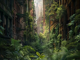 A photo of a city that has been abandoned and is now overgrown with plants.