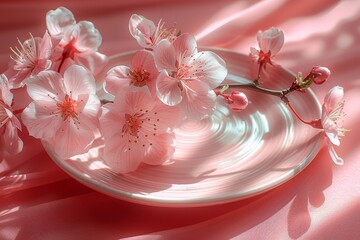 Obraz na płótnie Canvas pink Sakura or cherry blossom flowers arranged alongside a jar, mug, and bowl, reflecting the timeless charm of Asian Japanese decoration art.
