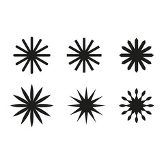 Abstract starburst icons. Radial burst elements. Spiky sun symbols. Vector illustration. EPS 10.