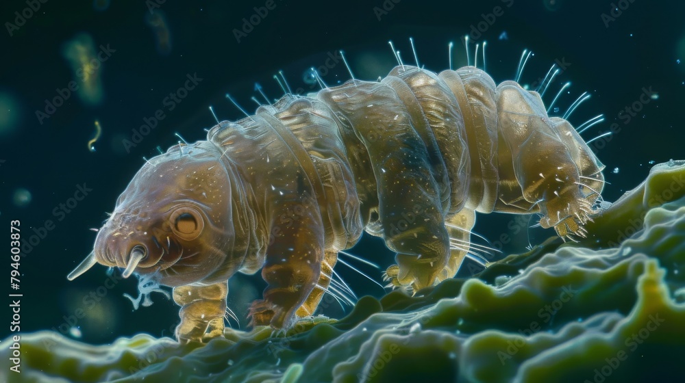 Poster a microscopic view of a water bear or tardigrade a small but resilient organism with four pairs of c
