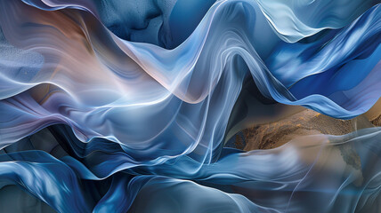 An abstract interpretation of a mountain stream, where fluid shapes and cool colors mimic the soothing presence of flowing water - obrazy, fototapety, plakaty
