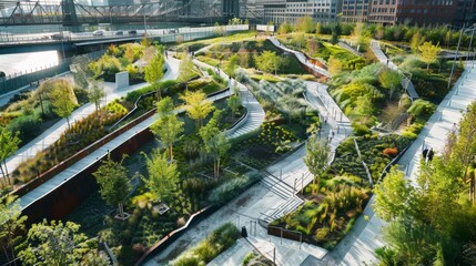 An urban planner designs sustainable city landscapes, focusing on green infrastructure