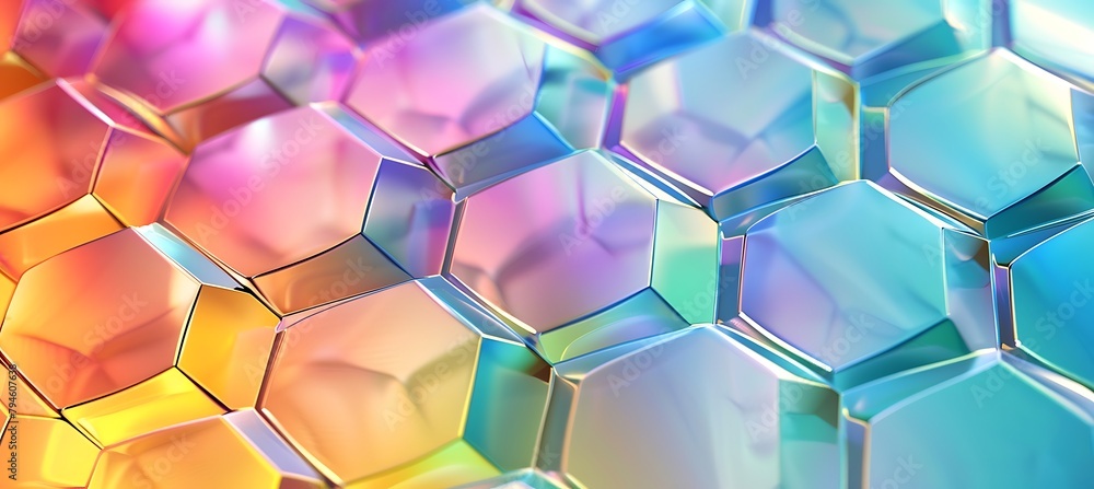Poster purple holographic hexagon patterns: mesmerizing ultrawide banner background for modern design proje