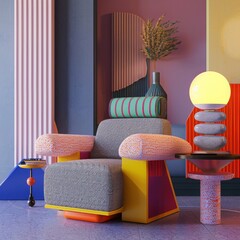 Interior concept of memphis design colorfu