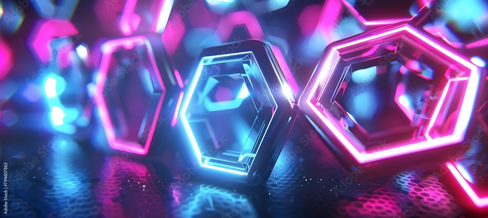 Poster purple holographic hexagon patterns: mesmerizing ultrawide banner background for modern design proje