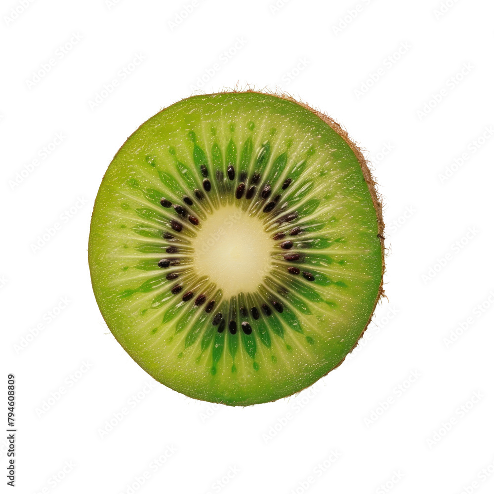 Poster a single kiwi fruit sliced in half displayed against a transparent background