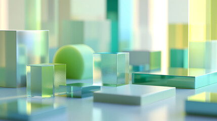 Abstract 3D background with cubes in an empty office room